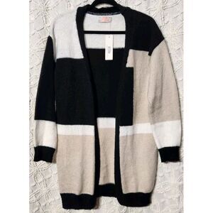 C+D+M Collection Neutral Colorblock Open Cardigan Womens S White Black Beige NWT